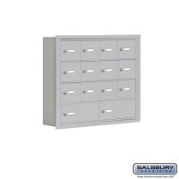 Salsbury Cell Phone Storage Locker - 4 Door High Unit (5 Inch Deep Compartments) - 12 A Doors and 2 B Doors - Aluminum - Recessed Mounted - Master Keyed Locks  19045-14ARK