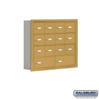 Salsbury Cell Phone Storage Locker - 4 Door High Unit (5 Inch Deep Compartments) - 12 A Doors and 2 B Doors - Gold - Recessed Mounted - Master Keyed Locks  19045-14GRK