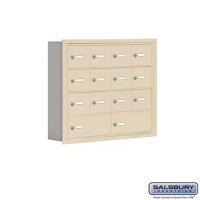 Salsbury Cell Phone Storage Locker - 4 Door High Unit (5 Inch Deep Compartments) - 12 A Doors and 2 B Doors - Sandstone - Recessed Mounted - Master Keyed Locks  19045-14SRK