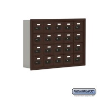 Salsbury Cell Phone Storage Locker - 4 Door High Unit (5 Inch Deep Compartments) - 20 A Doors - Bronze - Recessed Mounted - Resettable Combination Locks  19045-20ZRC