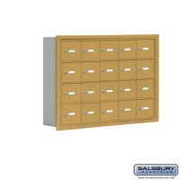 Salsbury Cell Phone Storage Locker - 4 Door High Unit (5 Inch Deep Compartments) - 20 A Doors - Gold - Recessed Mounted - Master Keyed Locks  19045-20GRK