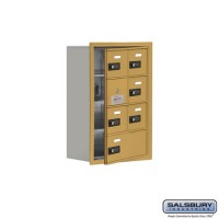 Salsbury Cell Phone Storage Locker - with Front Access Panel - 4 Door High Unit (8 Inch Deep Compartments) - 6 A Doors (5 usable) and 1 B Door - Gold - Recessed Mounted - Resettable Combination Locks  19148-07GRC