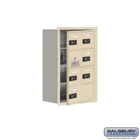 Salsbury Cell Phone Storage Locker - with Front Access Panel - 4 Door High Unit (8 Inch Deep Compartments) - 6 A Doors (5 usable) and 1 B Door - Sandstone - Recessed Mounted - Resettable Combination Locks  19148-07SRC