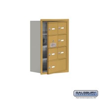 Salsbury Cell Phone Storage Locker - with Front Access Panel - 4 Door High Unit (8 Inch Deep Compartments) - 6 A Doors (5 usable) and 1 B Door - Gold - Recessed Mounted - Master Keyed Locks  19148-07GRK