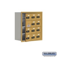 Salsbury Cell Phone Storage Locker - with Front Access Panel - 4 Door High Unit (8 Inch Deep Compartments) - 12 A Doors (11 usable) - Gold - Recessed Mounted - Resettable Combination Locks  19148-12GRC