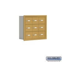 Salsbury Cell Phone Storage Locker - 3 Door High Unit (5 Inch Deep Compartments) - 9 A Doors - Gold - Recessed Mounted - Master Keyed Locks  19035-09GRK
