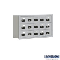 Salsbury Cell Phone Storage Locker - 3 Door High Unit (5 Inch Deep Compartments) - 15 A Doors - Aluminum - Recessed Mounted - Resettable Combination Locks  19035-15ARC
