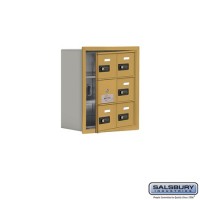 Salsbury Cell Phone Storage Locker - with Front Access Panel - 3 Door High Unit (8 Inch Deep Compartments) - 6 A Doors (5 usable) - Gold - Recessed Mounted - Resettable Combination Locks  19138-06GRC