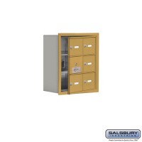 Salsbury Cell Phone Storage Locker - with Front Access Panel - 3 Door High Unit (8 Inch Deep Compartments) - 6 A Doors (5 usable) - Gold - Recessed Mounted - Master Keyed Locks  19138-06GRK