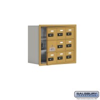 Salsbury Cell Phone Storage Locker - with Front Access Panel - 3 Door High Unit (8 Inch Deep Compartments) - 9 A Doors (8 usable) - Gold - Recessed Mounted - Resettable Combination Locks  19138-09GRC