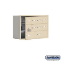 Salsbury Cell Phone Storage Locker - with Front Access Panel - 3 Door High Unit (8 Inch Deep Compartments) - 8 A Doors (7 usable) and 2 B Doors - Sandstone - Recessed Mounted - Master Keyed Locks  19138-10SRK