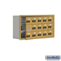 Salsbury Cell Phone Storage Locker - with Front Access Panel - 3 Door High Unit (8 Inch Deep Compartments) - 15 A Doors (14 usable) - Gold - Recessed Mounted - Resettable Combination Locks  19138-15GRC