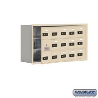 Salsbury Cell Phone Storage Locker - with Front Access Panel - 3 Door High Unit (8 Inch Deep Compartments) - 15 A Doors (14 usable) - Sandstone - Recessed Mounted - Resettable Combination Locks  19138-15SRC