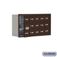 Salsbury Cell Phone Storage Locker - with Front Access Panel - 3 Door High Unit (8 Inch Deep Compartments) - 15 A Doors (14 usable) - Bronze - Recessed Mounted - Master Keyed Locks  19138-15ZRK
