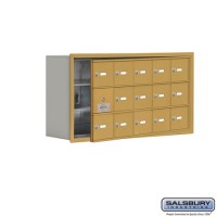 Salsbury Cell Phone Storage Locker - with Front Access Panel - 3 Door High Unit (8 Inch Deep Compartments) - 15 A Doors (14 usable) - Gold - Recessed Mounted - Master Keyed Locks  19138-15GRK