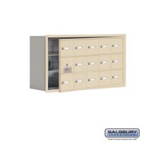 Salsbury Cell Phone Storage Locker - with Front Access Panel - 3 Door High Unit (8 Inch Deep Compartments) - 15 A Doors (14 usable) - Sandstone - Recessed Mounted - Master Keyed Locks  19138-15SRK