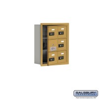 Salsbury Cell Phone Storage Locker - with Front Access Panel - 3 Door High Unit (5 Inch Deep Compartments) - 6 A Doors (5 usable) - Gold - Recessed Mounted - Resettable Combination Locks  19135-06GRC
