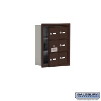 Salsbury Cell Phone Storage Locker - with Front Access Panel - 3 Door High Unit (5 Inch Deep Compartments) - 6 A Doors (5 usable) - Bronze - Recessed Mounted - Master Keyed Locks  19135-06ZRK