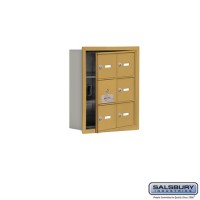 Salsbury Cell Phone Storage Locker - with Front Access Panel - 3 Door High Unit (5 Inch Deep Compartments) - 6 A Doors (5 usable) - Gold - Recessed Mounted - Master Keyed Locks  19135-06GRK