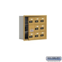 Salsbury Cell Phone Storage Locker - with Front Access Panel - 3 Door High Unit (5 Inch Deep Compartments) - 9 A Doors (8 usable) - Gold - Recessed Mounted - Resettable Combination Locks  19135-09GRC