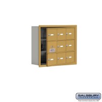 Salsbury Cell Phone Storage Locker - with Front Access Panel - 3 Door High Unit (5 Inch Deep Compartments) - 9 A Doors (8 usable) - Gold - Recessed Mounted - Master Keyed Locks  19135-09GRK