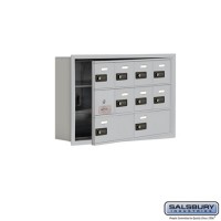 Salsbury Cell Phone Storage Locker - with Front Access Panel - 3 Door High Unit (5 Inch Deep Compartments) - 8 A Doors (7 usable) and 2 B Doors - Aluminum - Recessed Mounted - Resettable Combination Locks  19135-10ARC