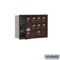 Salsbury Cell Phone Storage Locker - with Front Access Panel - 3 Door High Unit (5 Inch Deep Compartments) - 8 A Doors (7 usable) and 2 B Doors - Bronze - Recessed Mounted - Resettable Combination Locks  19135-10ZRC