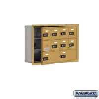 Salsbury Cell Phone Storage Locker - with Front Access Panel - 3 Door High Unit (5 Inch Deep Compartments) - 8 A Doors (7 usable) and 2 B Doors - Gold - Recessed Mounted - Resettable Combination Locks  19135-10GRC
