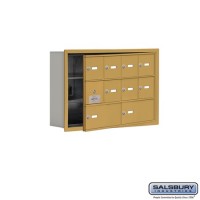 Salsbury Cell Phone Storage Locker - with Front Access Panel - 3 Door High Unit (5 Inch Deep Compartments) - 8 A Doors (7 usable) and 2 B Doors - Gold - Recessed Mounted - Master Keyed Locks  19135-10GRK