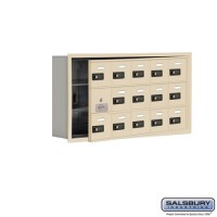 Salsbury Cell Phone Storage Locker - with Front Access Panel - 3 Door High Unit (5 Inch Deep Compartments) - 15 A Doors (14 usable) - Sandstone - Recessed Mounted - Resettable Combination Locks  19135-15SRC