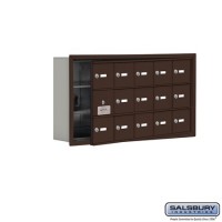 Salsbury Cell Phone Storage Locker - with Front Access Panel - 3 Door High Unit (5 Inch Deep Compartments) - 15 A Doors (14 usable) - Bronze - Recessed Mounted - Master Keyed Locks  19135-15ZRK