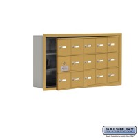 Salsbury Cell Phone Storage Locker - with Front Access Panel - 3 Door High Unit (5 Inch Deep Compartments) - 15 A Doors (14 usable) - Gold - Recessed Mounted - Master Keyed Locks  19135-15GRK