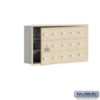 Salsbury Cell Phone Storage Locker - with Front Access Panel - 3 Door High Unit (5 Inch Deep Compartments) - 15 A Doors (14 usable) - Sandstone - Recessed Mounted - Master Keyed Locks  19135-15SRK