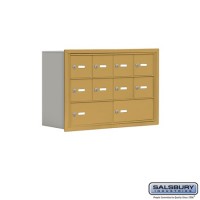 Salsbury Cell Phone Storage Locker - 3 Door High Unit (8 Inch Deep Compartments) - 8 A Doors and 2 B Doors - Gold - Recessed Mounted - Master Keyed Locks  19038-10GRK