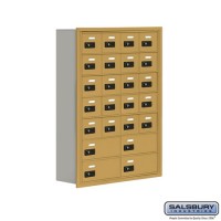 Salsbury Cell Phone Storage Locker - 7 Door High Unit (8 Inch Deep Compartments) - 20 A Doors and 4 B Doors - Gold - Recessed Mounted - Resettable Combination Locks  19078-24GRC