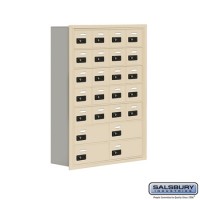 Salsbury Cell Phone Storage Locker - 7 Door High Unit (8 Inch Deep Compartments) - 20 A Doors and 4 B Doors - Sandstone - Recessed Mounted - Resettable Combination Locks  19078-24SRC