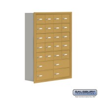 Salsbury Cell Phone Storage Locker - 7 Door High Unit (8 Inch Deep Compartments) - 20 A Doors and 4 B Doors - Gold - Recessed Mounted - Master Keyed Locks  19078-24GRK