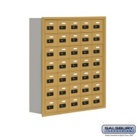 Salsbury Cell Phone Storage Locker - 7 Door High Unit (8 Inch Deep Compartments) - 35 A Doors - Gold - Recessed Mounted - Resettable Combination Locks  19078-35GRC