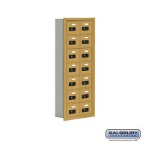 Salsbury Cell Phone Storage Locker - 7 Door High Unit (5 Inch Deep Compartments) - 14 A Doors - Gold - Recessed Mounted - Resettable Combination Locks  19075-14GRC