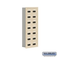 Salsbury Cell Phone Storage Locker - 7 Door High Unit (5 Inch Deep Compartments) - 14 A Doors - Sandstone - Recessed Mounted - Resettable Combination Locks  19075-14SRC