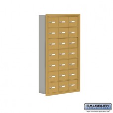 Salsbury Cell Phone Storage Locker - 7 Door High Unit (5 Inch Deep Compartments) - 21 A Doors - Gold - Recessed Mounted - Master Keyed Locks  19075-21GRK