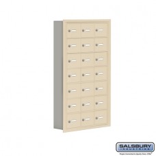 Salsbury Cell Phone Storage Locker - 7 Door High Unit (5 Inch Deep Compartments) - 21 A Doors - Sandstone - Recessed Mounted - Master Keyed Locks  19075-21SRK