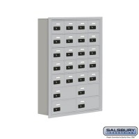 Salsbury Cell Phone Storage Locker - 7 Door High Unit (5 Inch Deep Compartments) - 20 A Doors and 4 B Doors - Aluminum - Recessed Mounted - Resettable Combination Locks  19075-24ARC