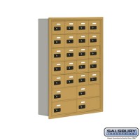 Salsbury Cell Phone Storage Locker - 7 Door High Unit (5 Inch Deep Compartments) - 20 A Doors and 4 B Doors - Gold - Recessed Mounted - Resettable Combination Locks  19075-24GRC