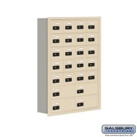Salsbury Cell Phone Storage Locker - 7 Door High Unit (5 Inch Deep Compartments) - 20 A Doors and 4 B Doors - Sandstone - Recessed Mounted - Resettable Combination Locks  19075-24SRC