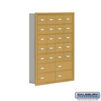 Salsbury Cell Phone Storage Locker - 7 Door High Unit (5 Inch Deep Compartments) - 20 A Doors and 4 B Doors - Gold - Recessed Mounted - Master Keyed Locks  19075-24GRK