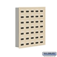 Salsbury Cell Phone Storage Locker - 7 Door High Unit (5 Inch Deep Compartments) - 35 A Doors - Sandstone - Recessed Mounted - Resettable Combination Locks  19075-35SRC