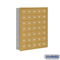 Salsbury Cell Phone Storage Locker - 7 Door High Unit (5 Inch Deep Compartments) - 35 A Doors - Gold - Recessed Mounted - Master Keyed Locks  19075-35GRK