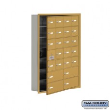 Salsbury Cell Phone Storage Locker - with Front Access Panel - 7 Door High Unit (5 Inch Deep Compartments) - 20 A Doors (19 usable) and 4 B Doors - Gold - Recessed Mounted - Master Keyed Locks  19175-24GRK
