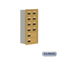 Salsbury Cell Phone Storage Locker - 6 Door High Unit (8 Inch Deep Compartments) - 8 A Doors and 2 B Doors - Gold - Recessed Mounted - Resettable Combination Locks  19068-10GRC